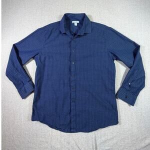 Bar III Mens L Slim Fit Blue Modern Stretch Button Front Long Sleeve Dress Shirt